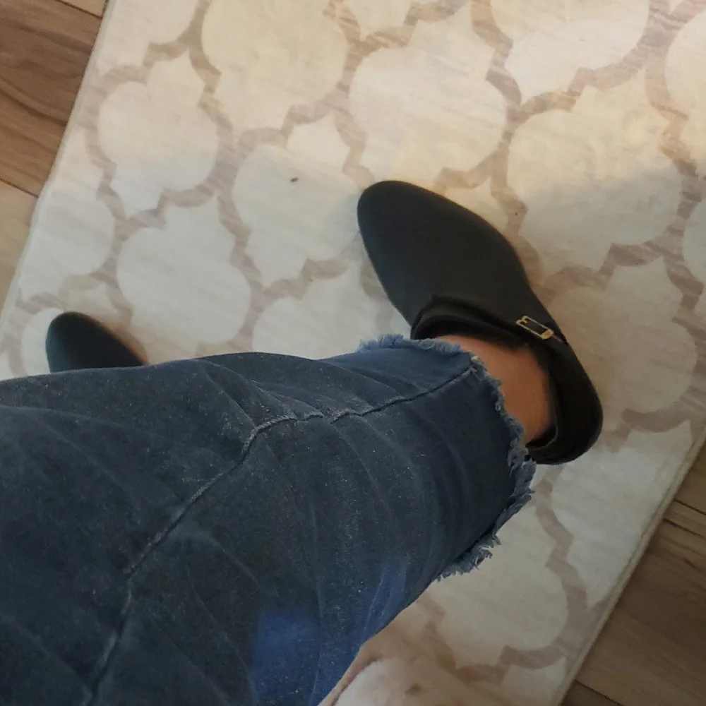 Dr. Scholl's Black Ankle Boots with Gold Buckle‎